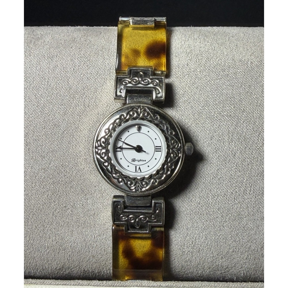 Brighton Monte Carlo Women's Watch Tortoise Amber Silver Tone Japan Untested